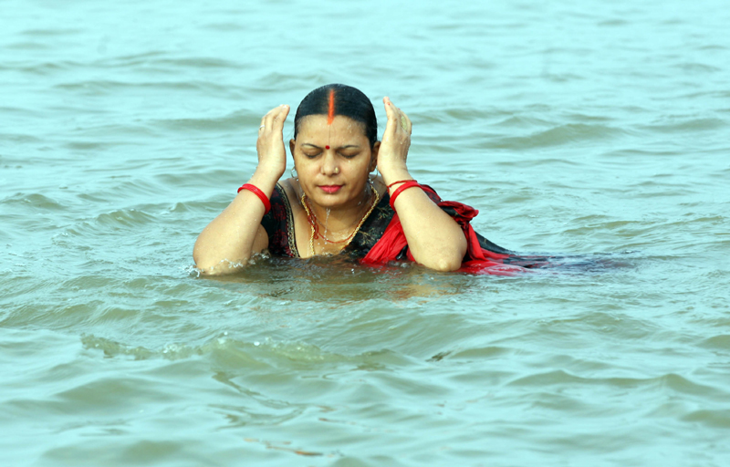 Hindu devotees taking dip in the Ganges on the occasion of purnima.