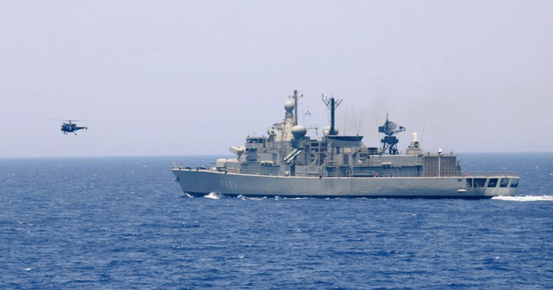 INS Tabar undertaking exercise at sea