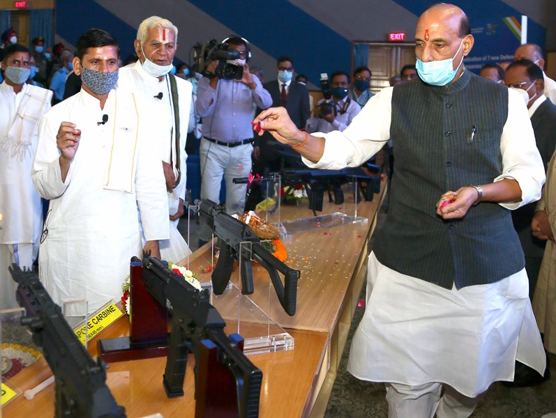 Rajnath Singh performs rituals of weapons to dedicate seven new defence companies to nation