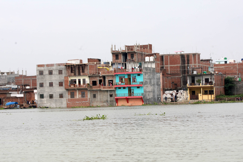 Submerged houses as Ganga River swell in Prayagraj