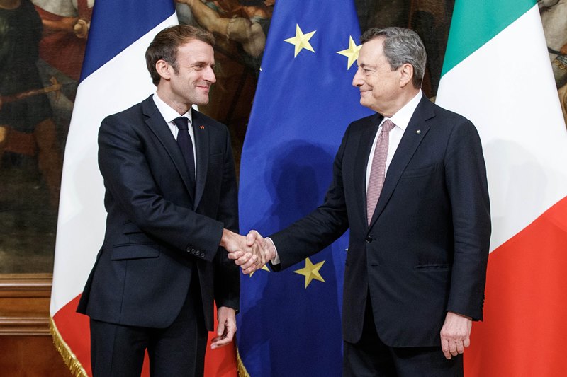 Italian PM Draghi with French President Macron in Rome