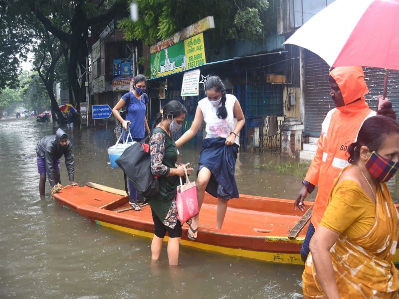 People evacuated as rain water enters residential areas in Chennai