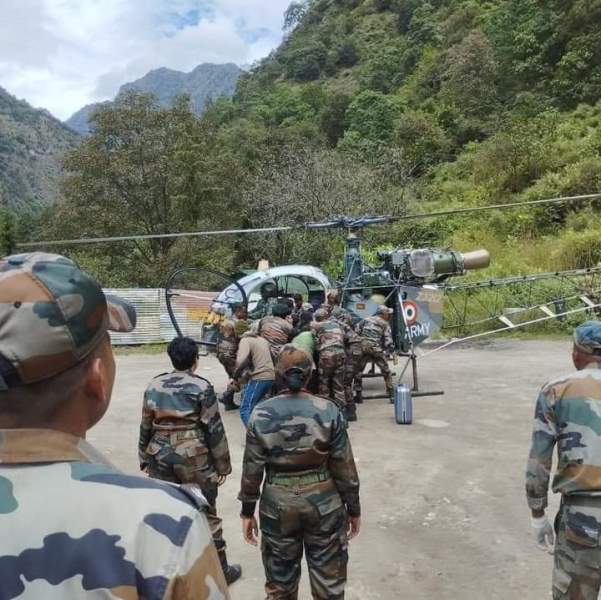 Rescue work after an Army chopper crashed in Arunachal killing pilot