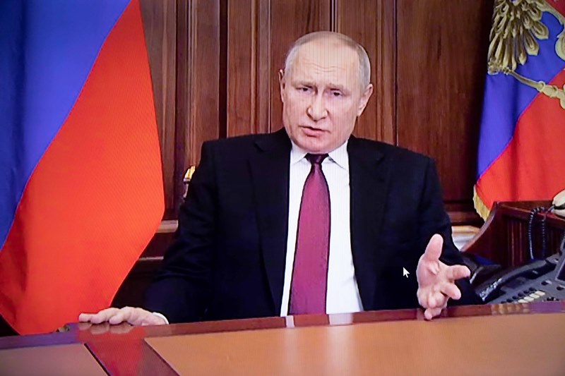 Vladimir Putin during televised address in Moscow