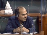 Congress leader Adhir Ranjan Chowdhury listens to addresses during Budget Session of Parliament
