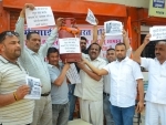 Congress activists demonstrating against fuel price hike in Haridwar