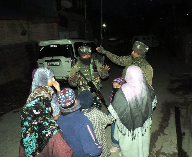 Security forces during an encounter at Gousu Hazratbal in Kashmir