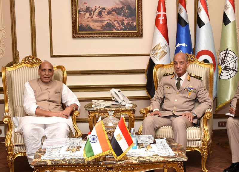 Rajnath Singh inspects ceremonial Guars of Honour in Cairo