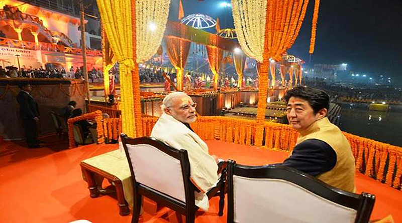 File photos of ex-Japanese PM Shinzo Abe with PM Modi during former's India visit in Sept 2017