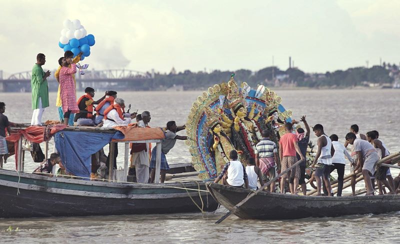 Adieu Maa Durga: Glimpses of idol immersion in Kolkata