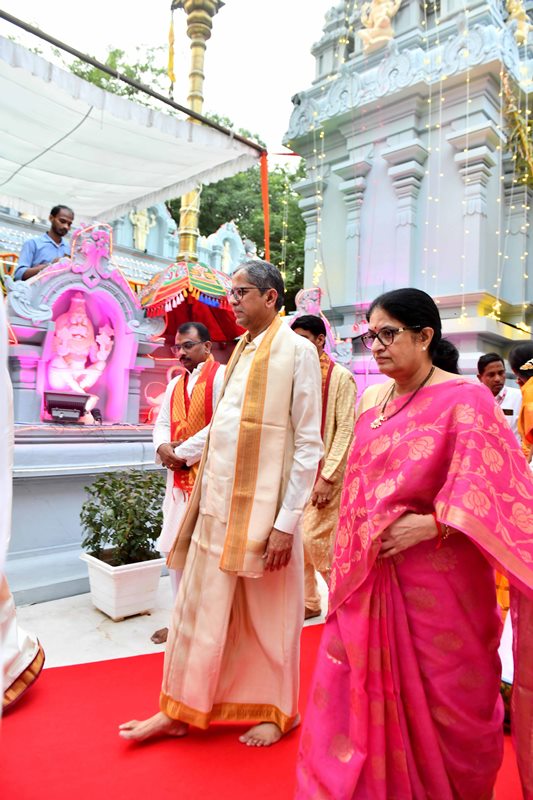 CJI N V Ramana with his wife Shiv Mala visit Sri Venkateswara Swami temple in Delhi