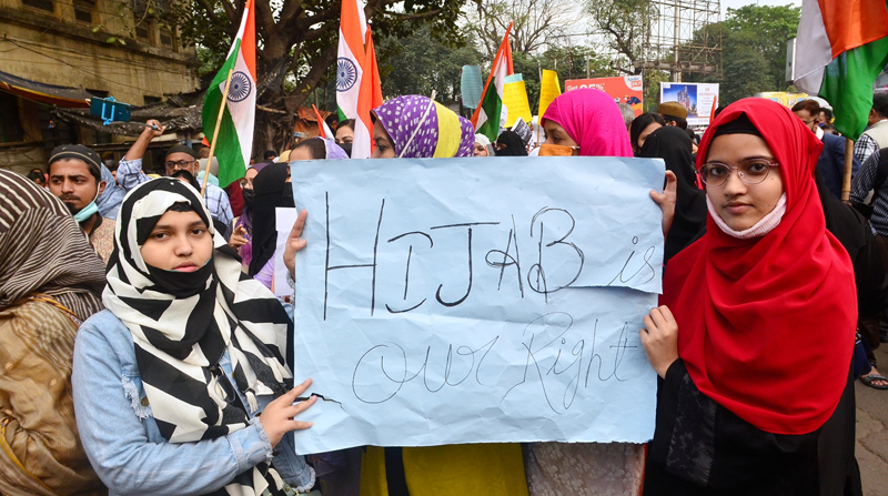 Students in Kolkata protest against hijab ban in Karnataka schools and colleges