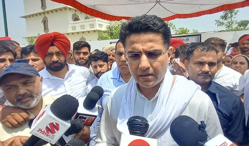 Sachin Pilot interacts with media after meeting Sidhu Moose Wala's family in Punjab