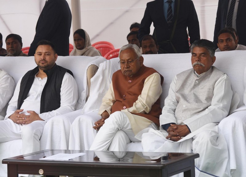 Nitish Kumar, Tejashwi Yadav at an event in Bihar