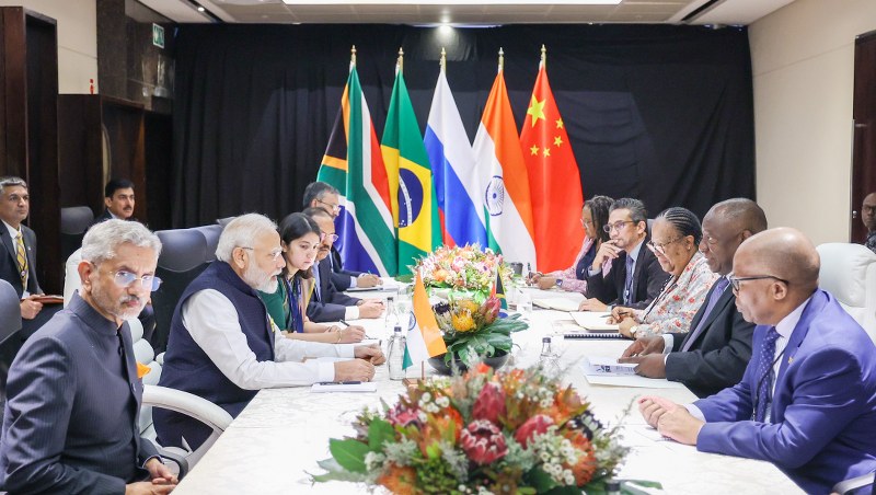 Narendra Modi meets Cyril Ramaphosa on sidelines of BRICS Summit in South Africa on August 23.