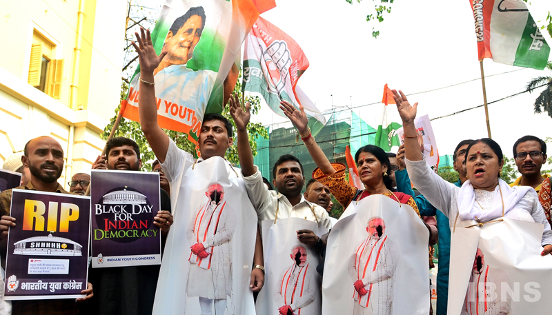 Youth Congress activists protest Rahul Gandhi's disqualification from Lok Sabha