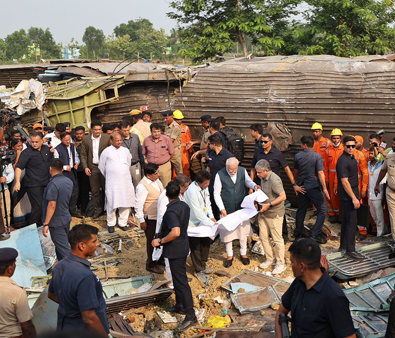 PM Modi visits train crash site in Odisha
