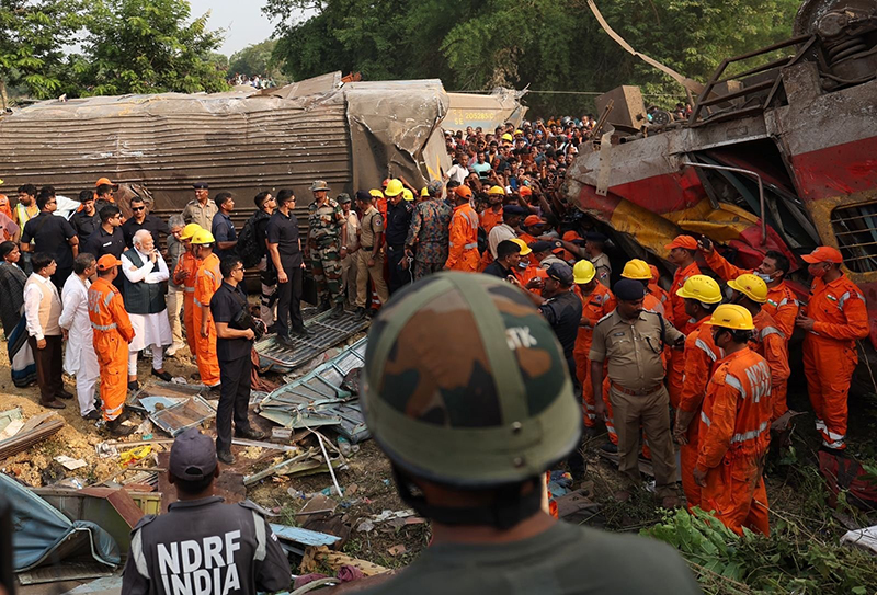 PM Modi visits train crash site in Odisha