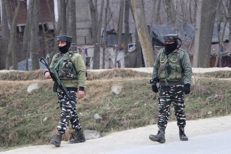 Jammu and Kashmir: Security personnel stand guard near Pulwama encounter site
