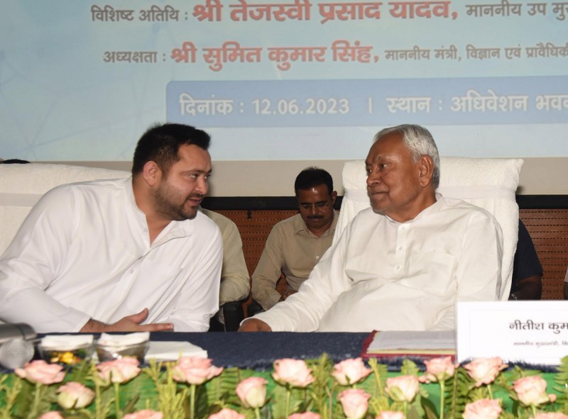 Nitish Kumar with Tejashwi Yadav at a Patna event