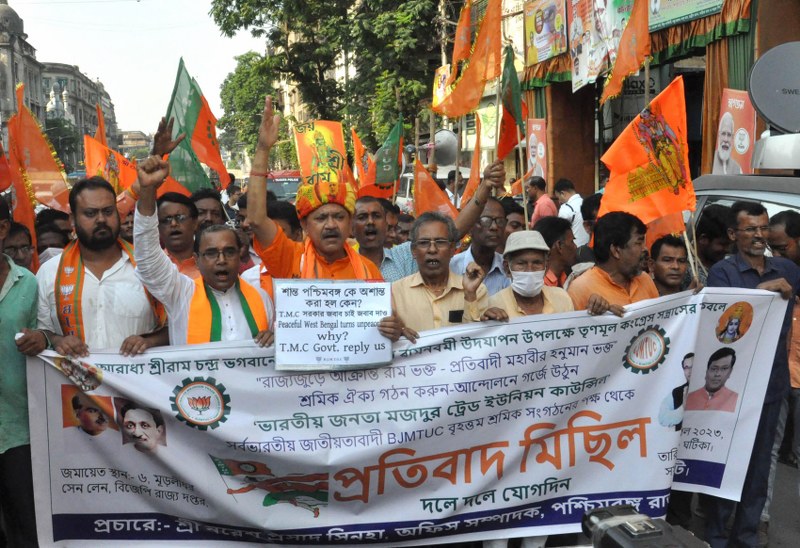 Ram Navami violence: BJP-backed trade union activists protest Bengal govt's failure to maintain law and order
