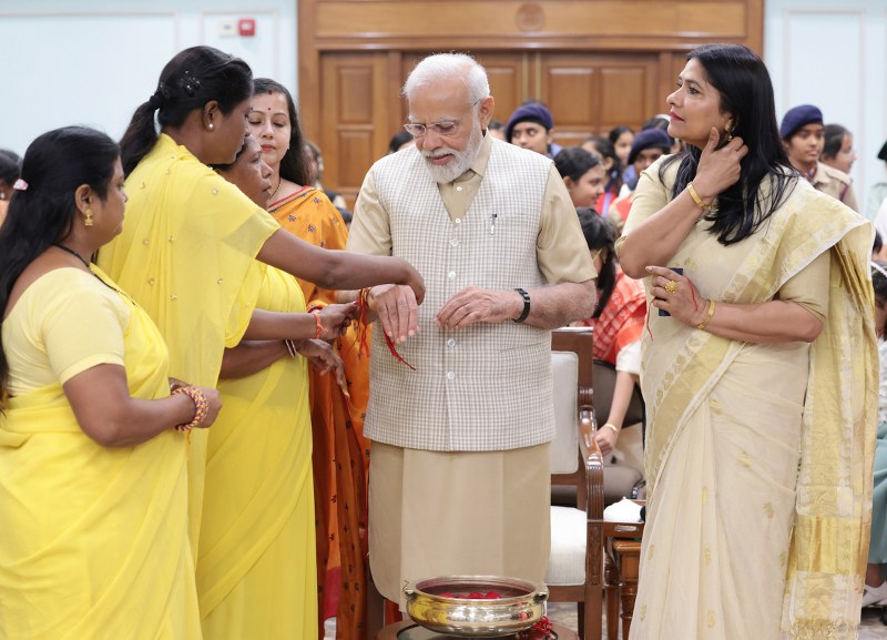 PM Modi celebrates Rakhsha Bandhan in Delhi