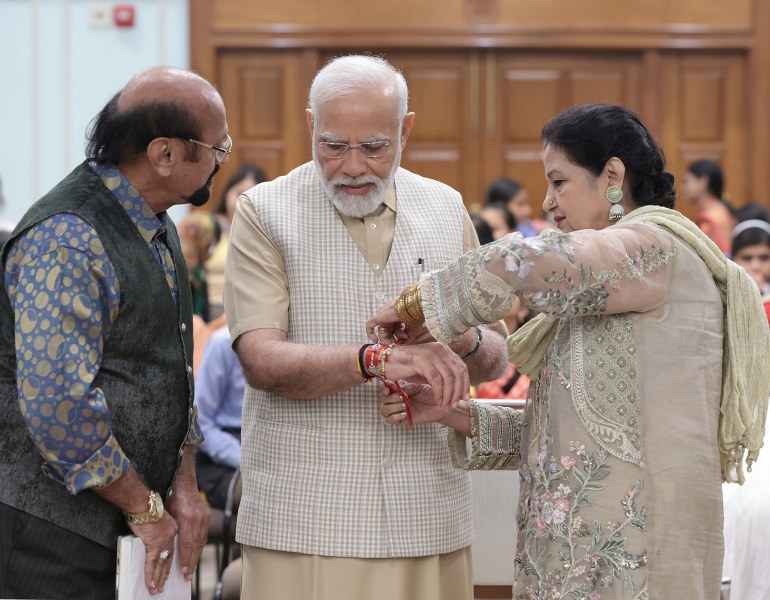PM Modi celebrates Rakhsha Bandhan in Delhi