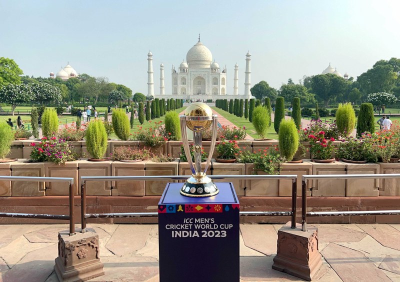 ICC Mens Cricket World Cup-2023 trophy on display at Taj Mahal