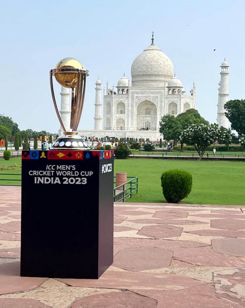 ICC Mens Cricket World Cup-2023 trophy on display at Taj Mahal
