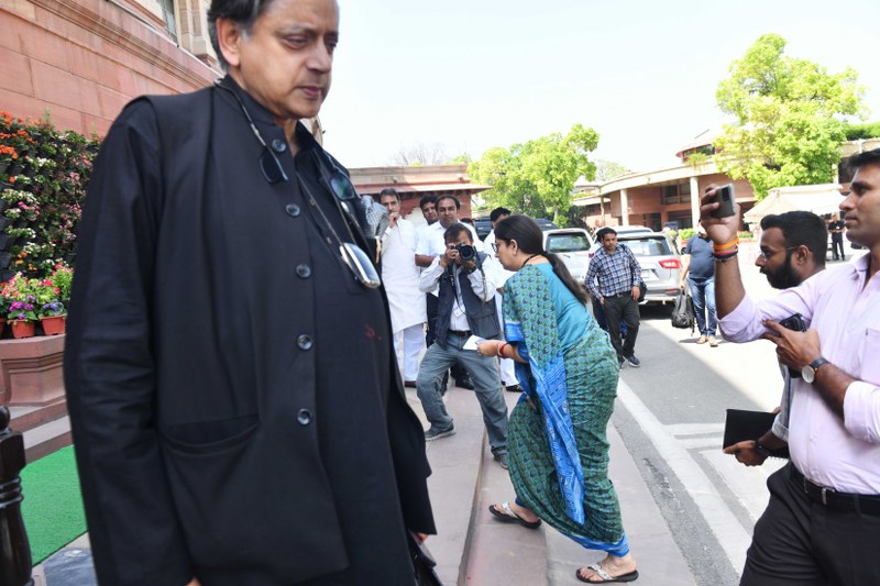 Shashi Tharoor at Parliament House during Budget Session