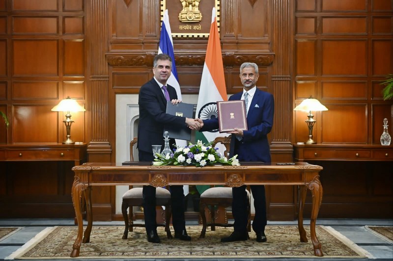 S Jaishankar with Israeli Foreign Minister Eli Cohen prior to a meeting in Delhi