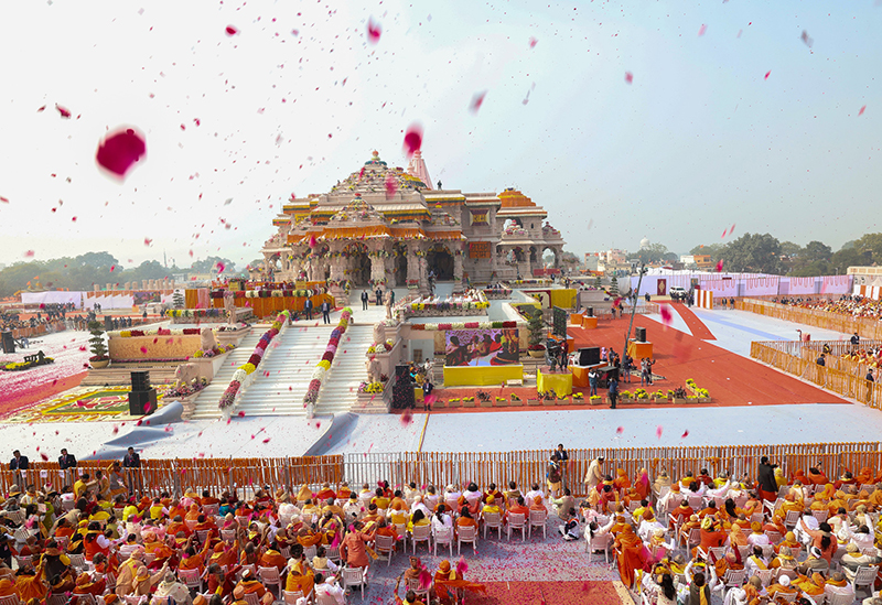 PM Modi launches Ram Mandir amid a gathering of seers and celebrities