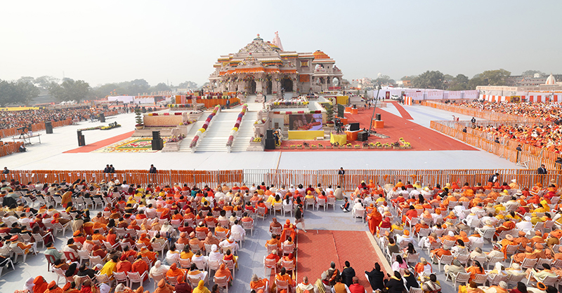 PM Modi launches Ram Mandir amid a gathering of seers and celebrities