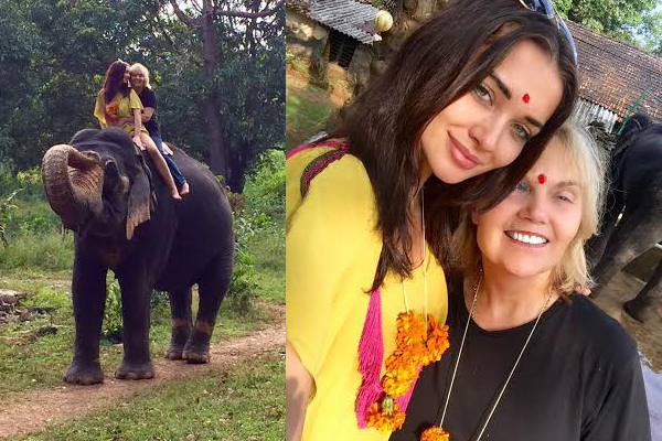 Amy Jackson celebrates Diwali at the elephant rehabilitation in Kerala