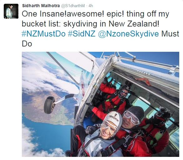 After walking on sky tower, sky diving, Sidharth to bungee jump now?
