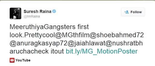Suresh Raina praises Anurag Kashyup's film 'Meeruthiya Gangsters'