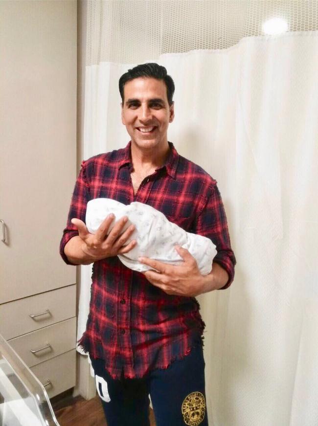 Akshay Kumar poses with Asin's daughter, shares image on social media