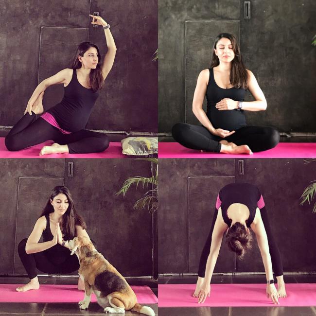 Soha Ali Khan performs yoga asanas with her baby bump