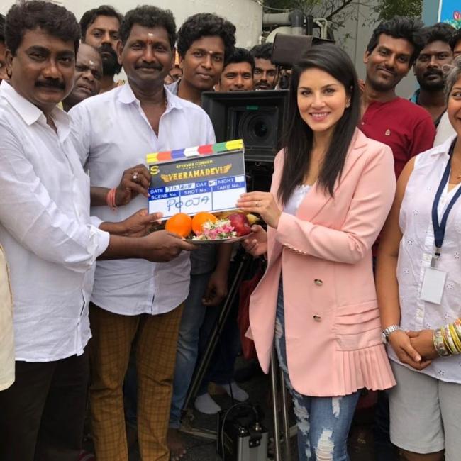 Sunny Leone starts shooting for Veeramadevi 