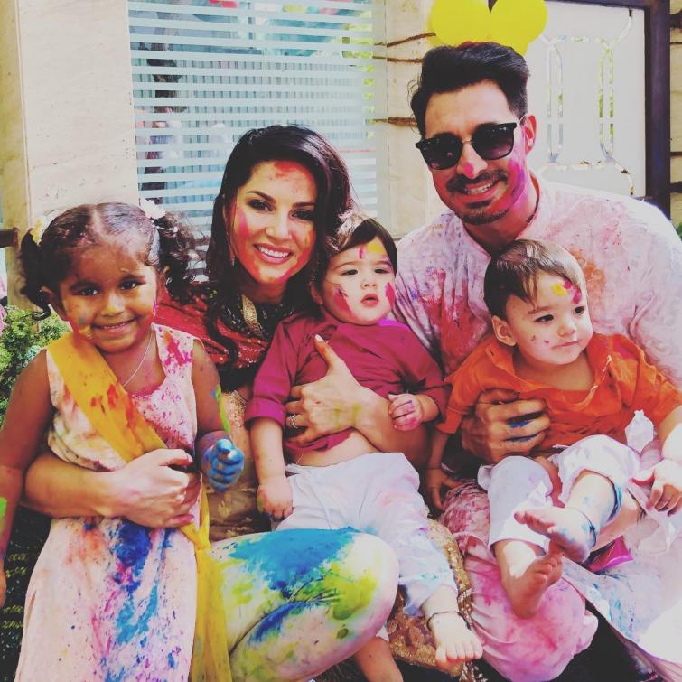 Sunny Leone, Daniel and kids wish fans Happy Holi with their colourful image posted on social media 