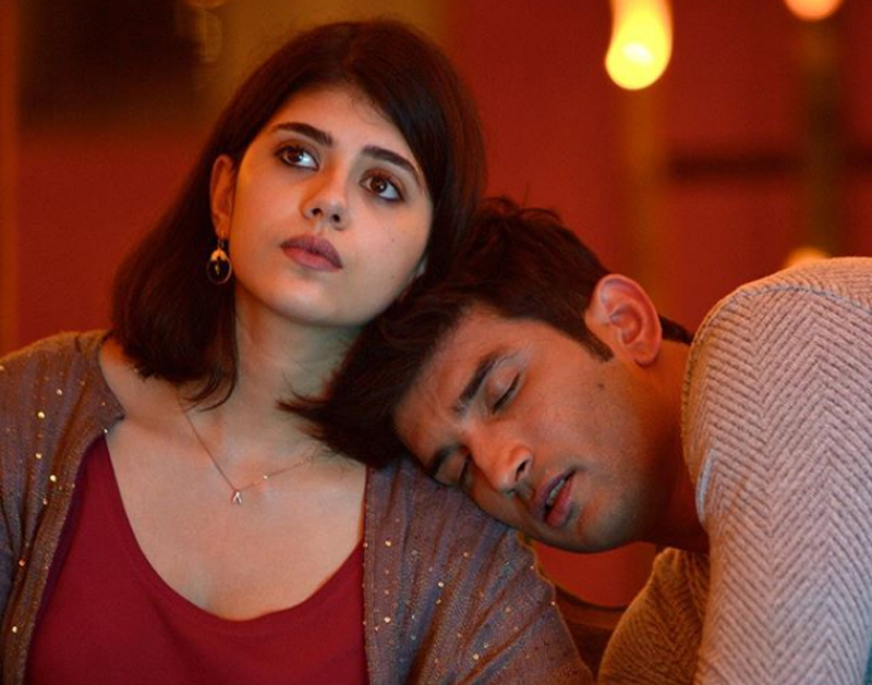 Sushant looks like a relaxed child as he sleeps on the shoulder of Dil Bechara costar Sanjana Sanghi in this Instagram image 