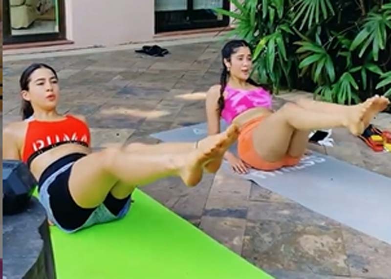 Sara Ali Khan shares video on Instagram where she is busy working out with Janhvi Kapoor
