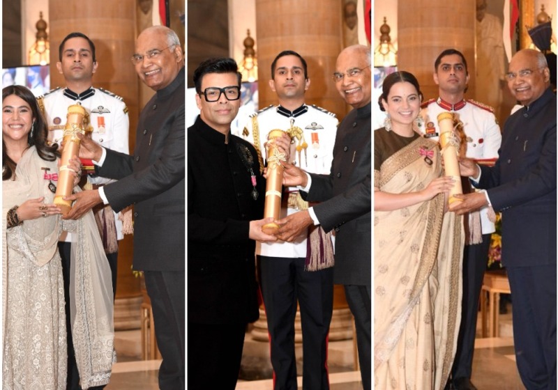 Filmmakers Karan Johar, Ekta Kapoor and actor Kangana Ranaut receive Padma Shri Awards