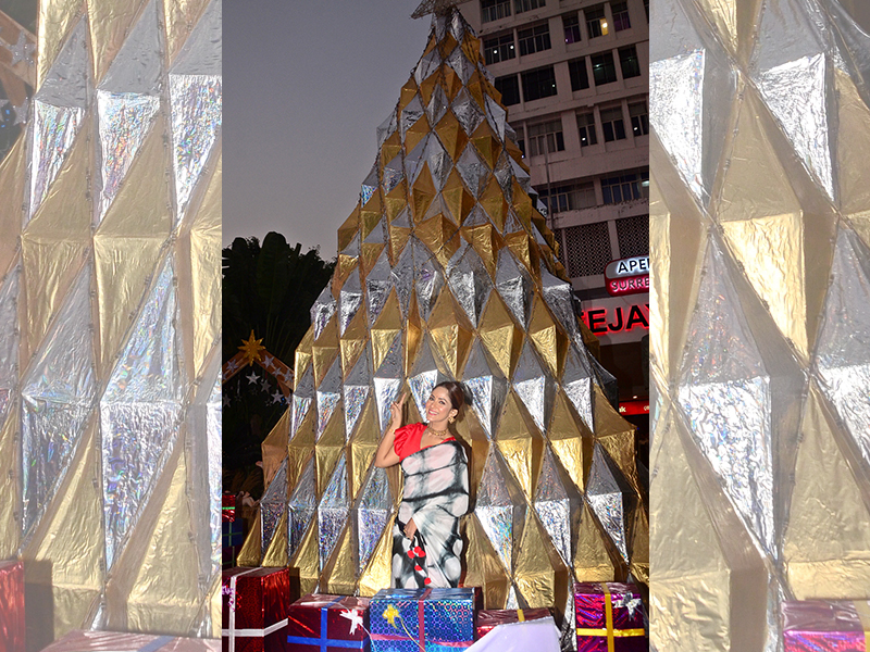 Trina Saha inaugurating 30-foot Christmas tree at Apeejay House