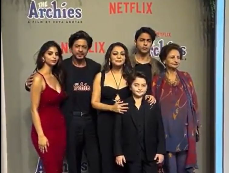 SRK attends screening of Suhana's debut film The Archies with wife Gauri, sons Aryan and AbRam