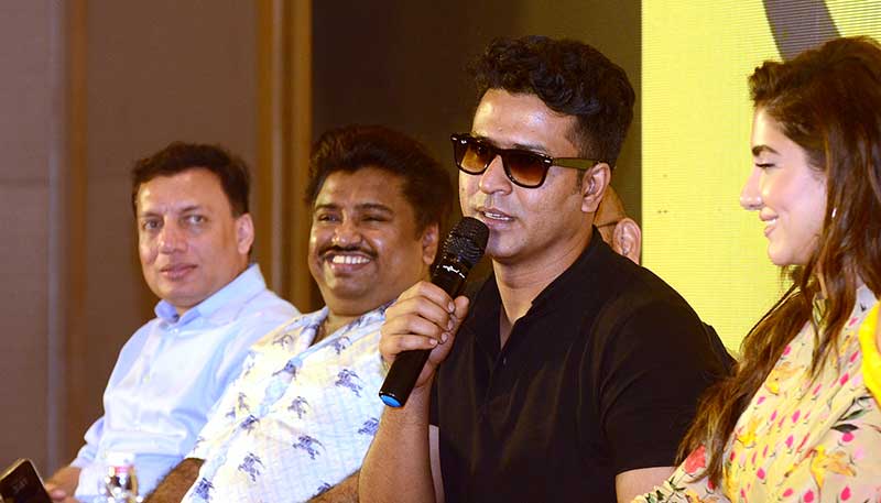 Anirban Bhattacharya (second from right) speaking at the trailer launch | Photo courtesy: Avishek Mitra/IBNS