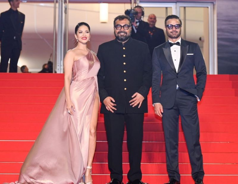 (From L to R) Sunny Leone, Anurag Kashyap and Rahul Bhat at Cannes Film Festival | Photo courtesy: Sunny Leone Facebook