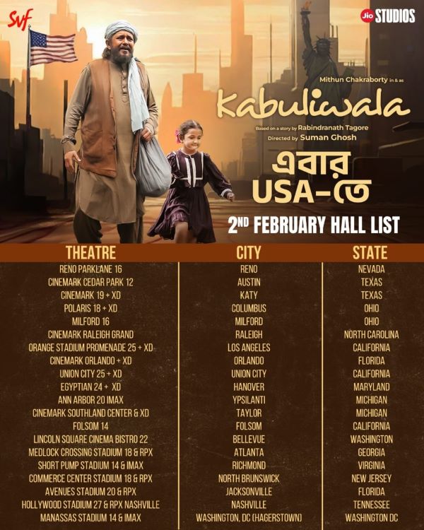 List of halls where Kabuliwala is running in the US | Photo courtesy: SVF PR Team