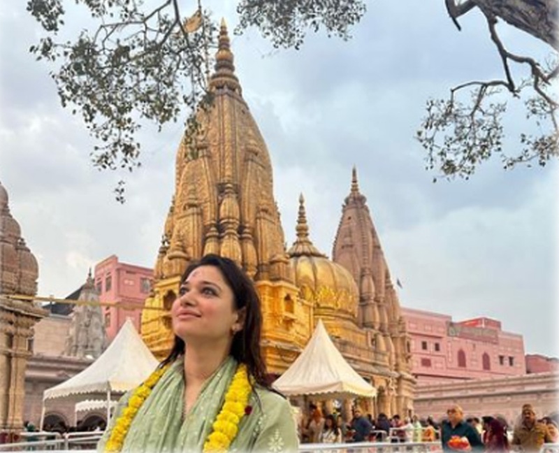 Tamannaah Bhatia currently in Varanasi to shoot for her upcoming movie Odela-2, visits Kashi Vishwanath Temple