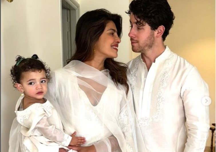Priyanka celebrates Holi in India with husband Nick and daughter Malti Marie